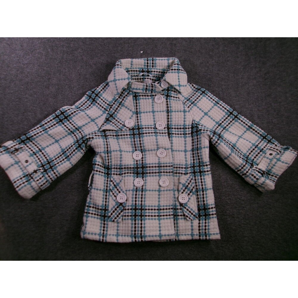 Costa Blanca Jacket Women 4 Teal White Plaid Swing Coat Double Busted Wool Blend